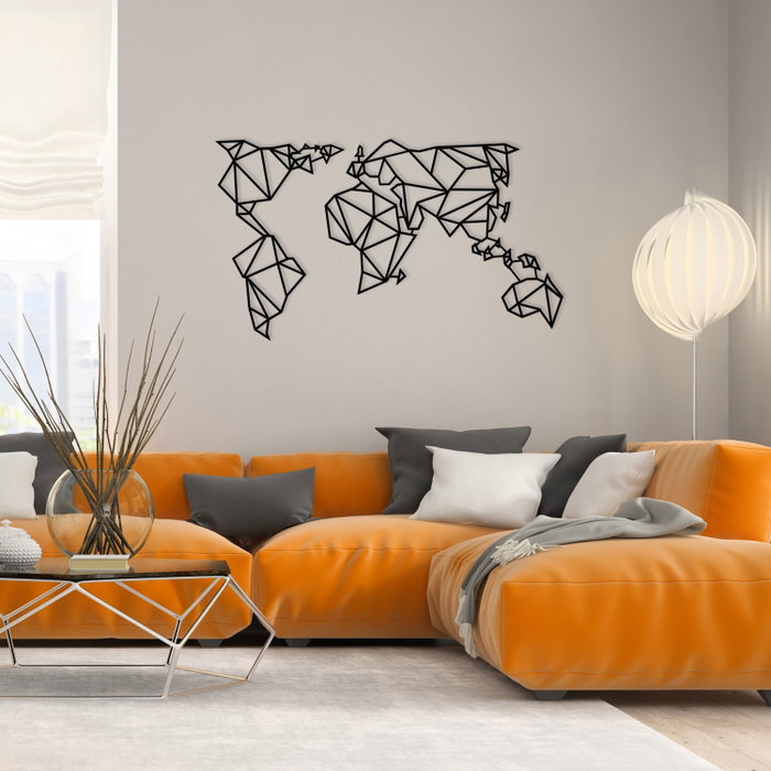 Wallity World Map Metal Decor 4 Negro